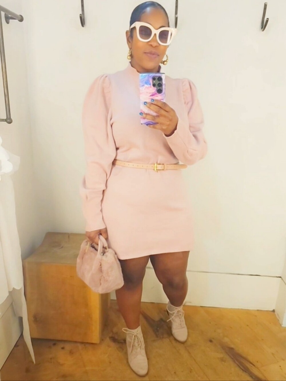 WAYF Lola Puff Sleeve Mock Neck Sweater Dress from @Nordstrom